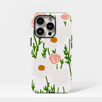 Double-Layer Semi-Handprinted Tough Matte Flowers iPhone Case