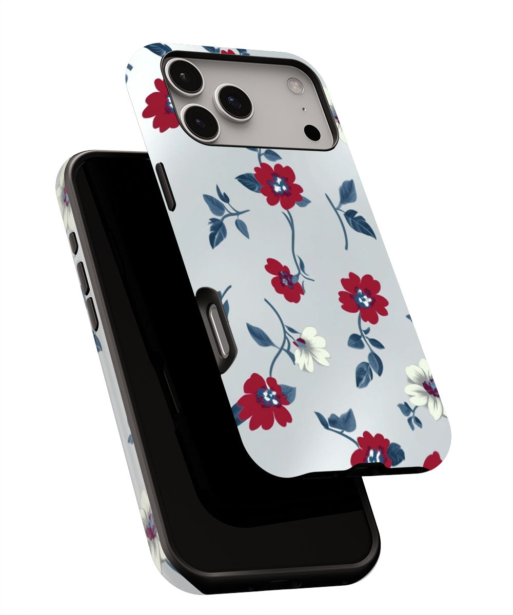 Double-Layer Semi-Handprinted Tough Matte Flowers iPhone Case