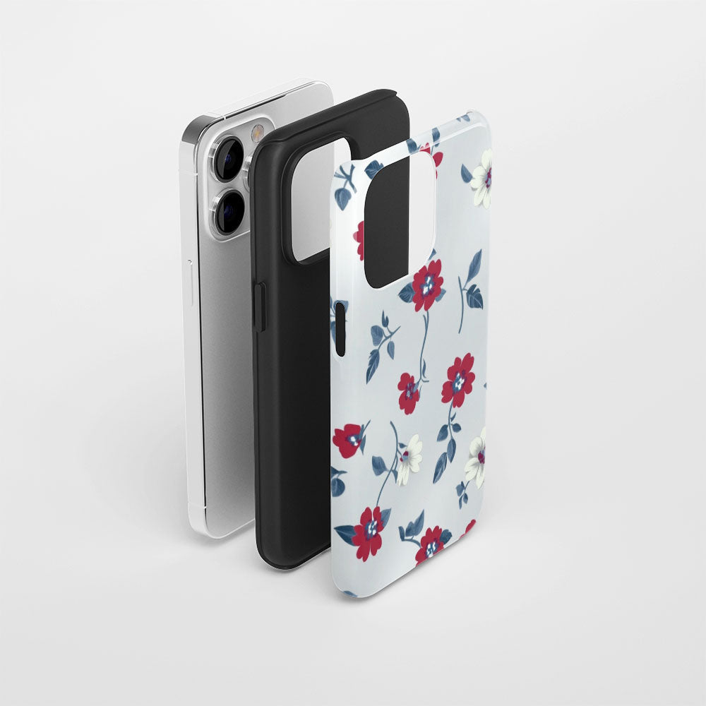 Double-Layer Semi-Handprinted Tough Matte Flowers iPhone Case