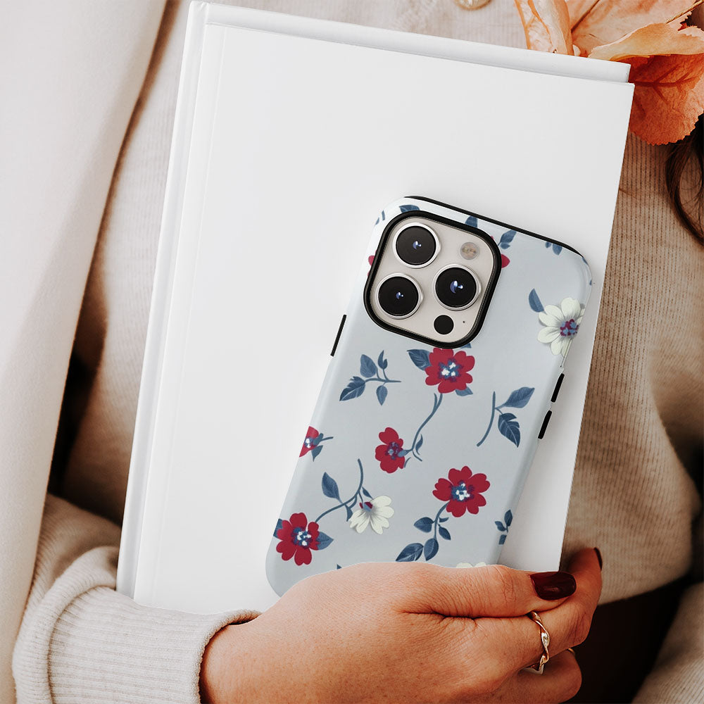 Double-Layer Semi-Handprinted Tough Matte Flowers iPhone Case