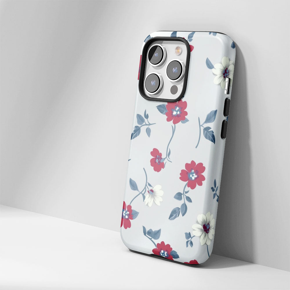 Double-Layer Semi-Handprinted Tough Matte Flowers iPhone Case