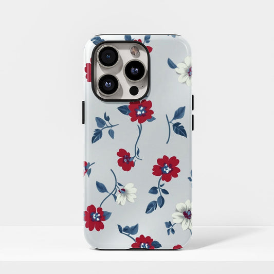 Double-Layer Semi-Handprinted Tough Matte Flowers iPhone Case