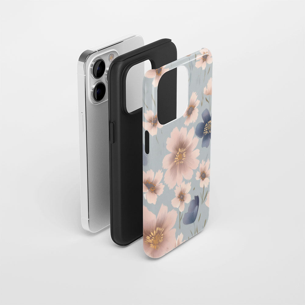 Double-Layer Semi-Handprinted Tough Matte Flowers iPhone Case