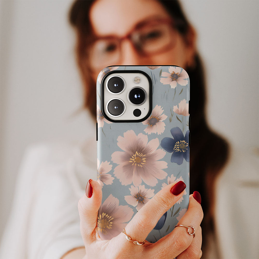 雙層半手印花堅韌霧面花朵 iPhone 手機殼