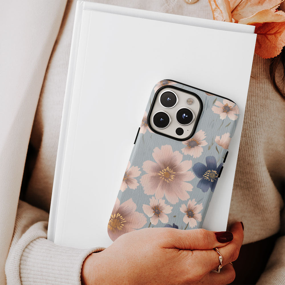 Double-Layer Semi-Handprinted Tough Matte Flowers iPhone Case