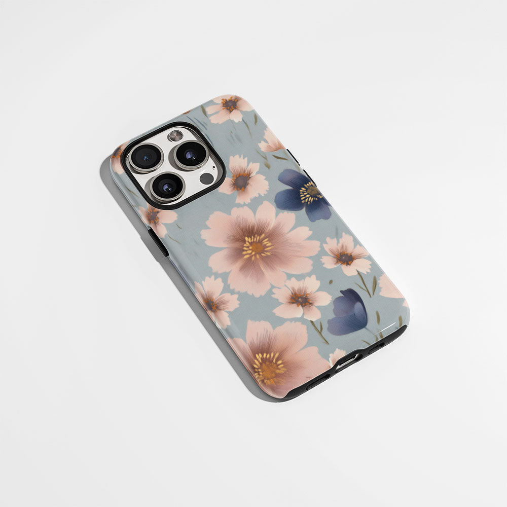 Double-Layer Semi-Handprinted Tough Matte Flowers iPhone Case