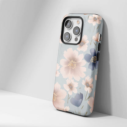 Double-Layer Semi-Handprinted Tough Matte Flowers iPhone Case