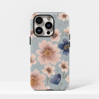 Double-Layer Semi-Handprinted Tough Matte Flowers iPhone Case