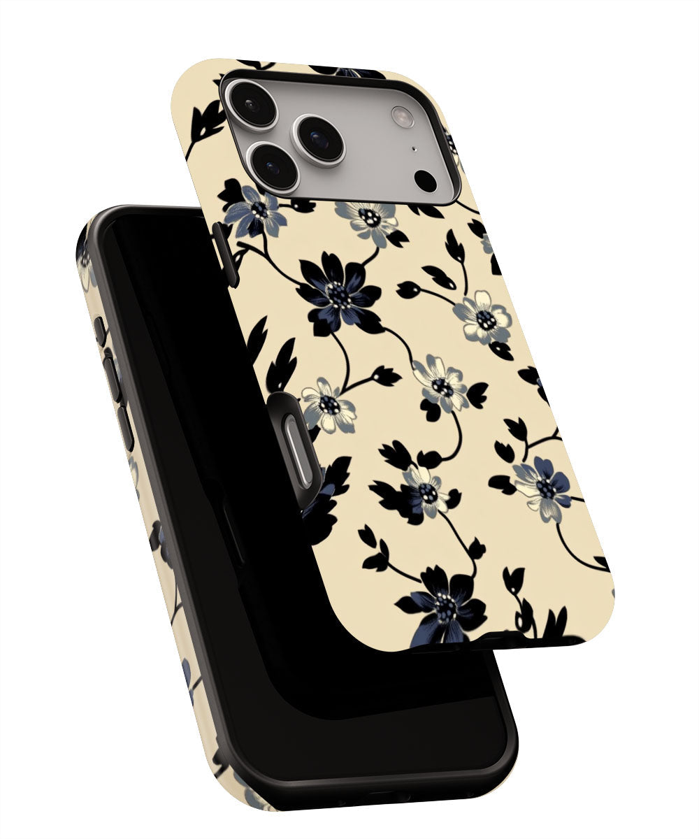 Double-Layer Semi-Handprinted Tough Matte Flowers iPhone Case