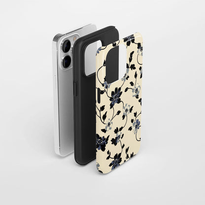 Double-Layer Semi-Handprinted Tough Matte Flowers iPhone Case