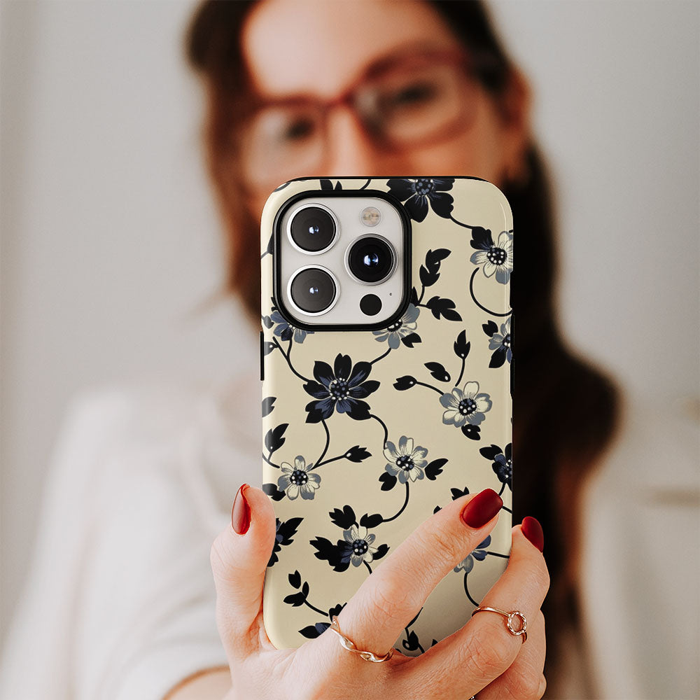 Double-Layer Semi-Handprinted Tough Matte Flowers iPhone Case