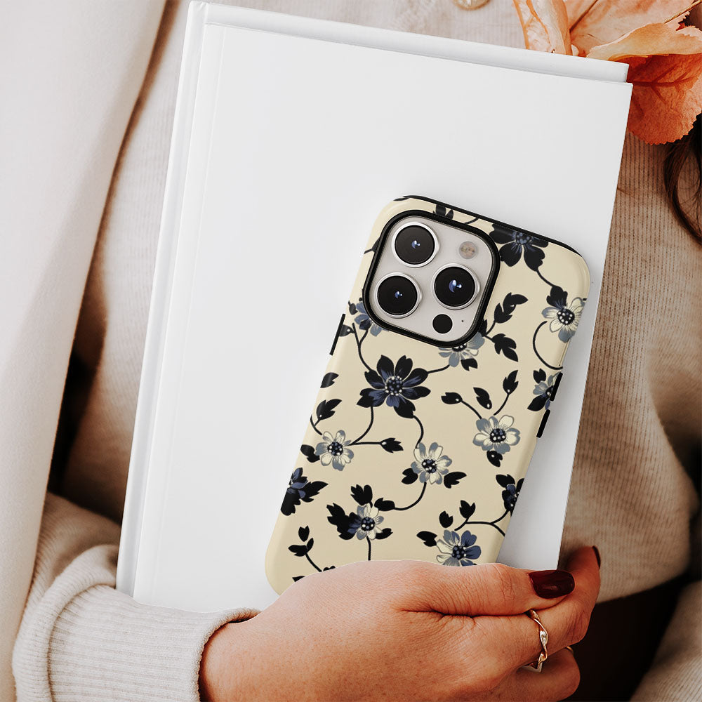 Double-Layer Semi-Handprinted Tough Matte Flowers iPhone Case