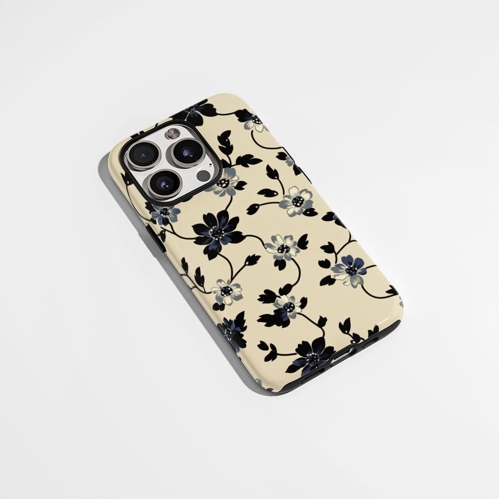 Double-Layer Semi-Handprinted Tough Matte Flowers iPhone Case