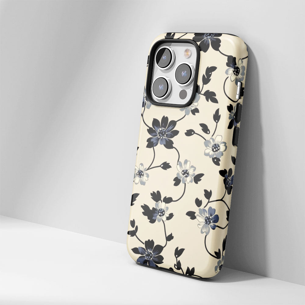 Double-Layer Semi-Handprinted Tough Matte Flowers iPhone Case