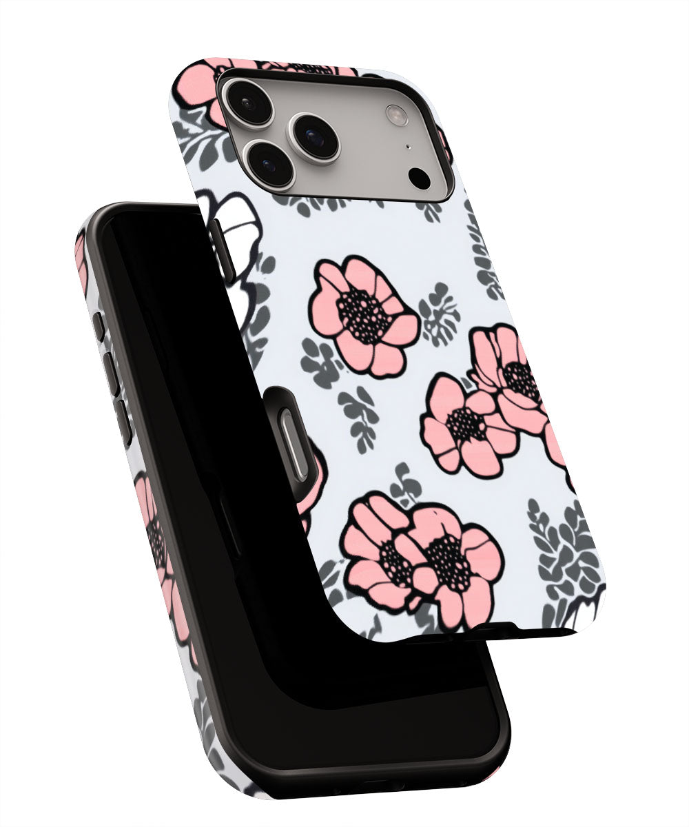 Double-Layer Semi-Handprinted Tough Matte Flowers iPhone Case