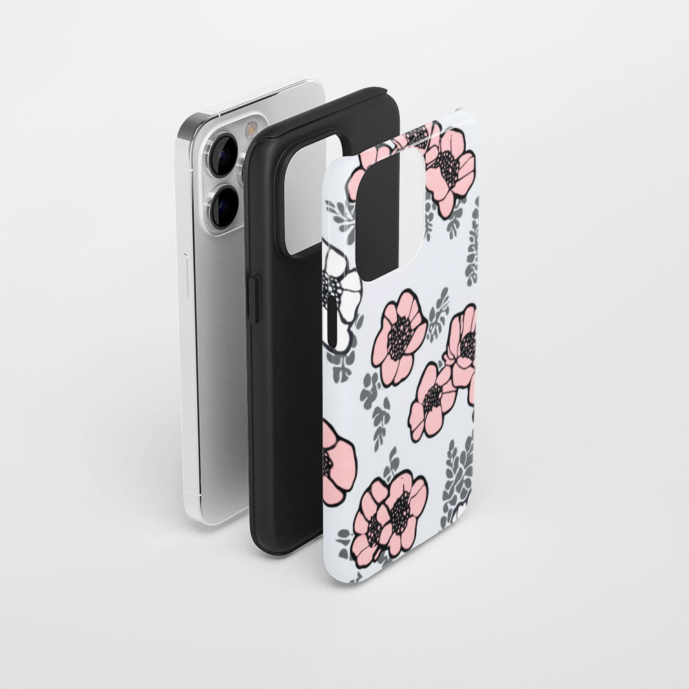 Double-Layer Semi-Handprinted Tough Matte Flowers iPhone Case