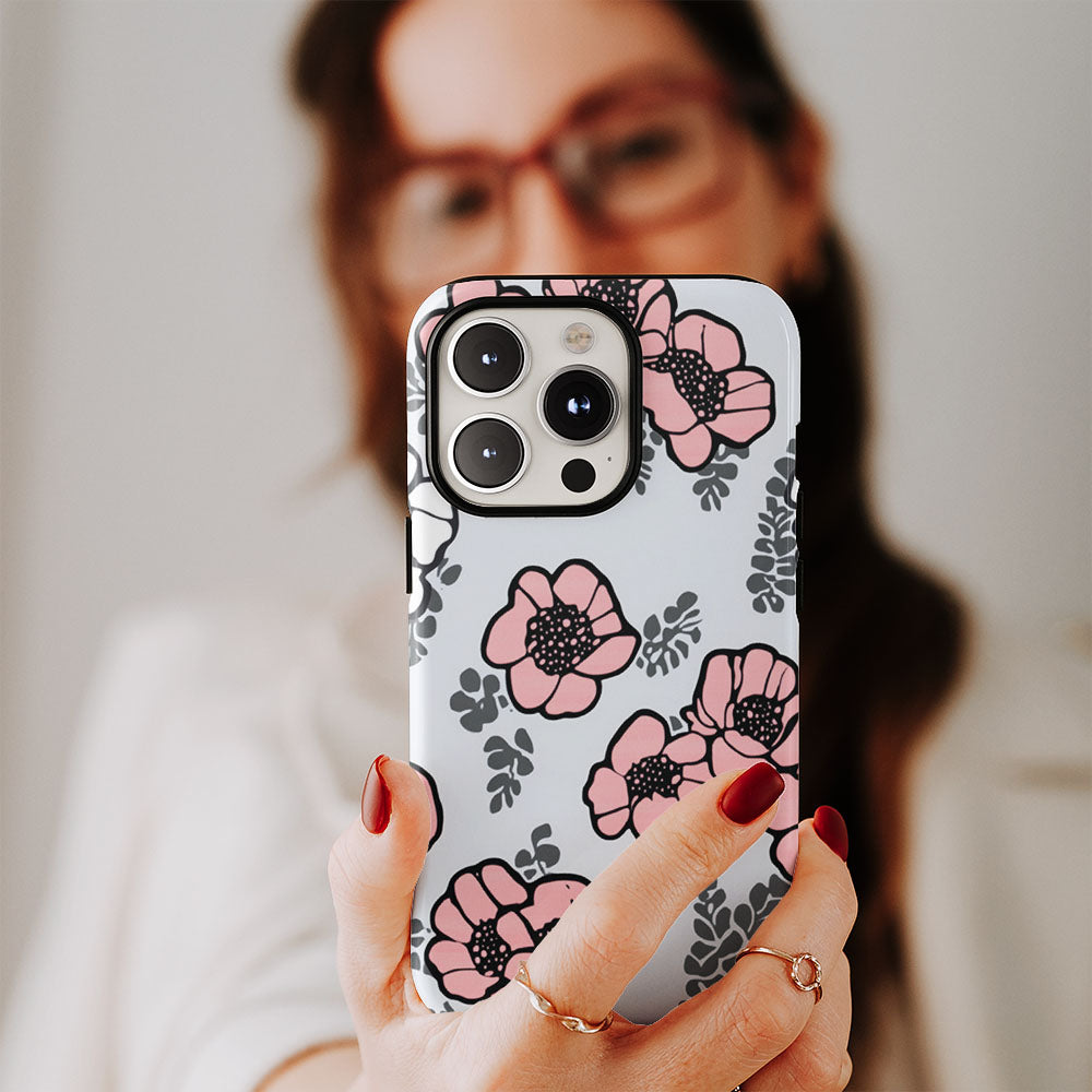 Double-Layer Semi-Handprinted Tough Matte Flowers iPhone Case