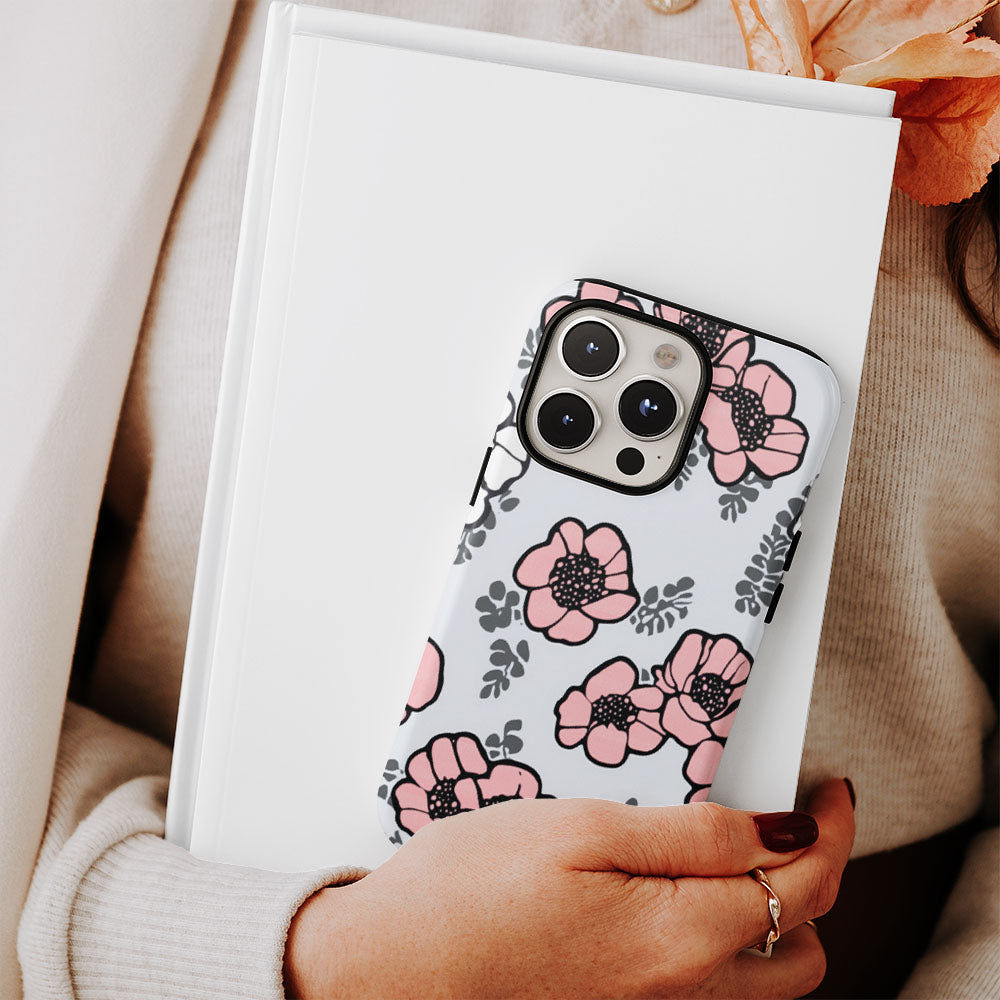 Double-Layer Semi-Handprinted Tough Matte Flowers iPhone Case