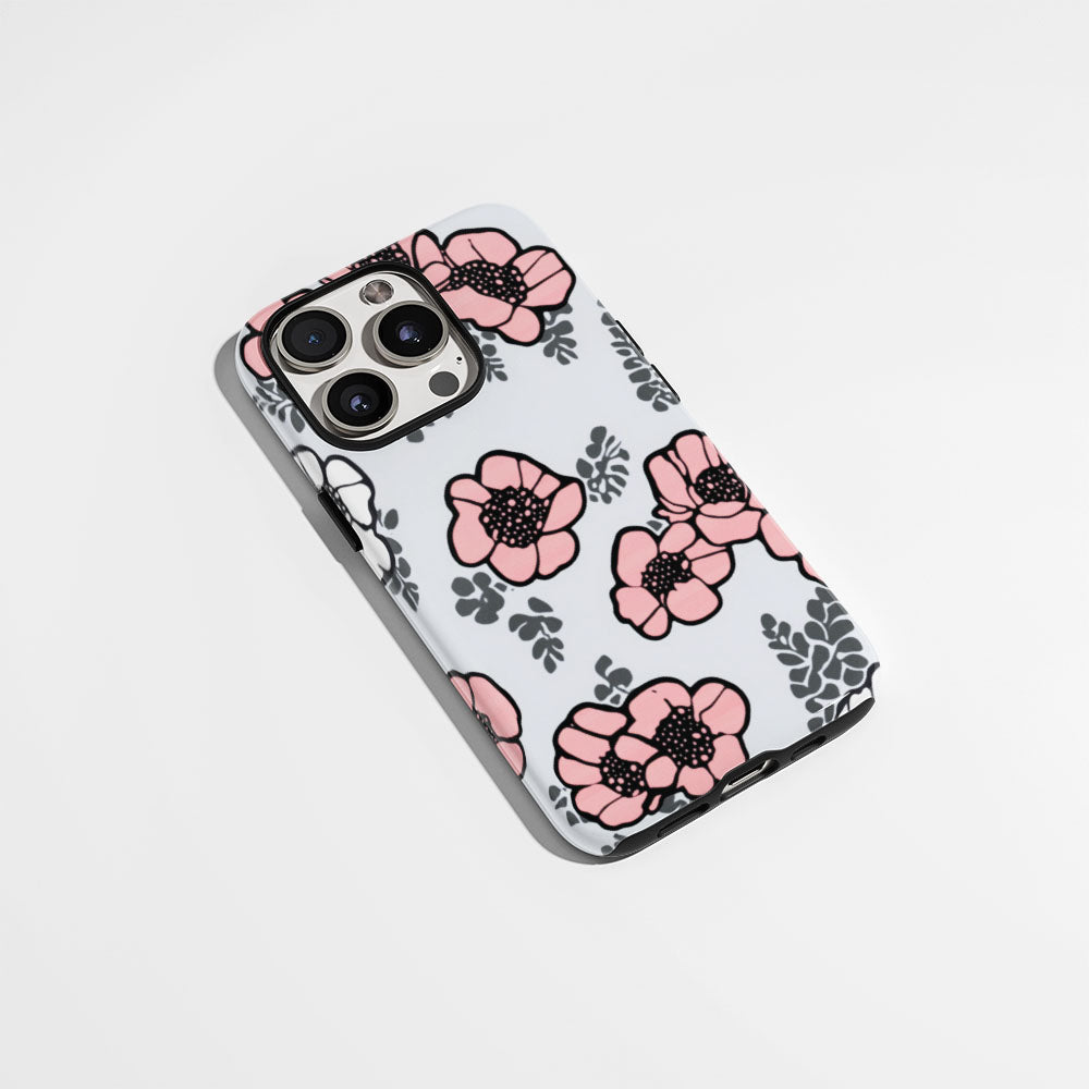 Double-Layer Semi-Handprinted Tough Matte Flowers iPhone Case