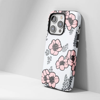 Double-Layer Semi-Handprinted Tough Matte Flowers iPhone Case