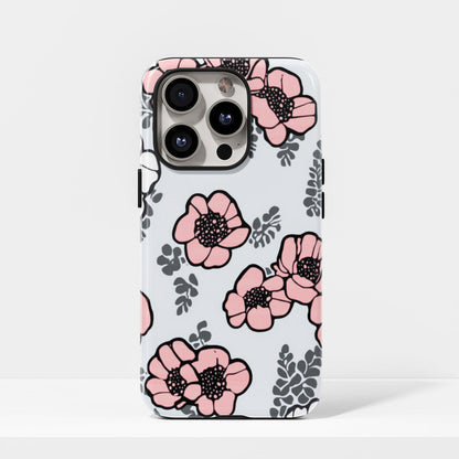 Double-Layer Semi-Handprinted Tough Matte Flowers iPhone Case