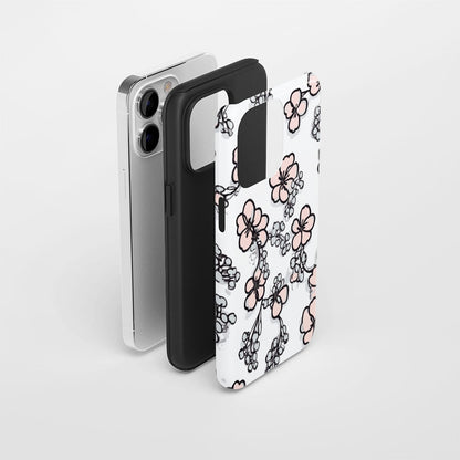 Double-Layer Semi-Handprinted Tough Matte Flowers iPhone Case