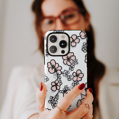 Double-Layer Semi-Handprinted Tough Matte Flowers iPhone Case