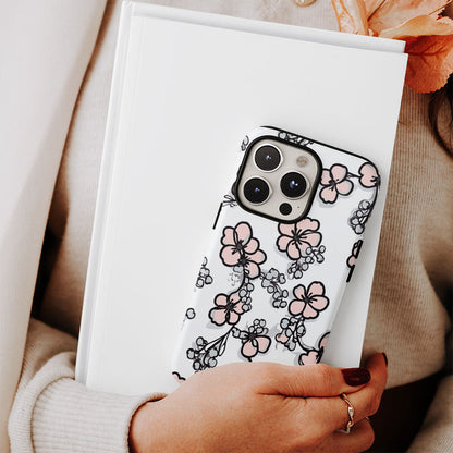 Double-Layer Semi-Handprinted Tough Matte Flowers iPhone Case