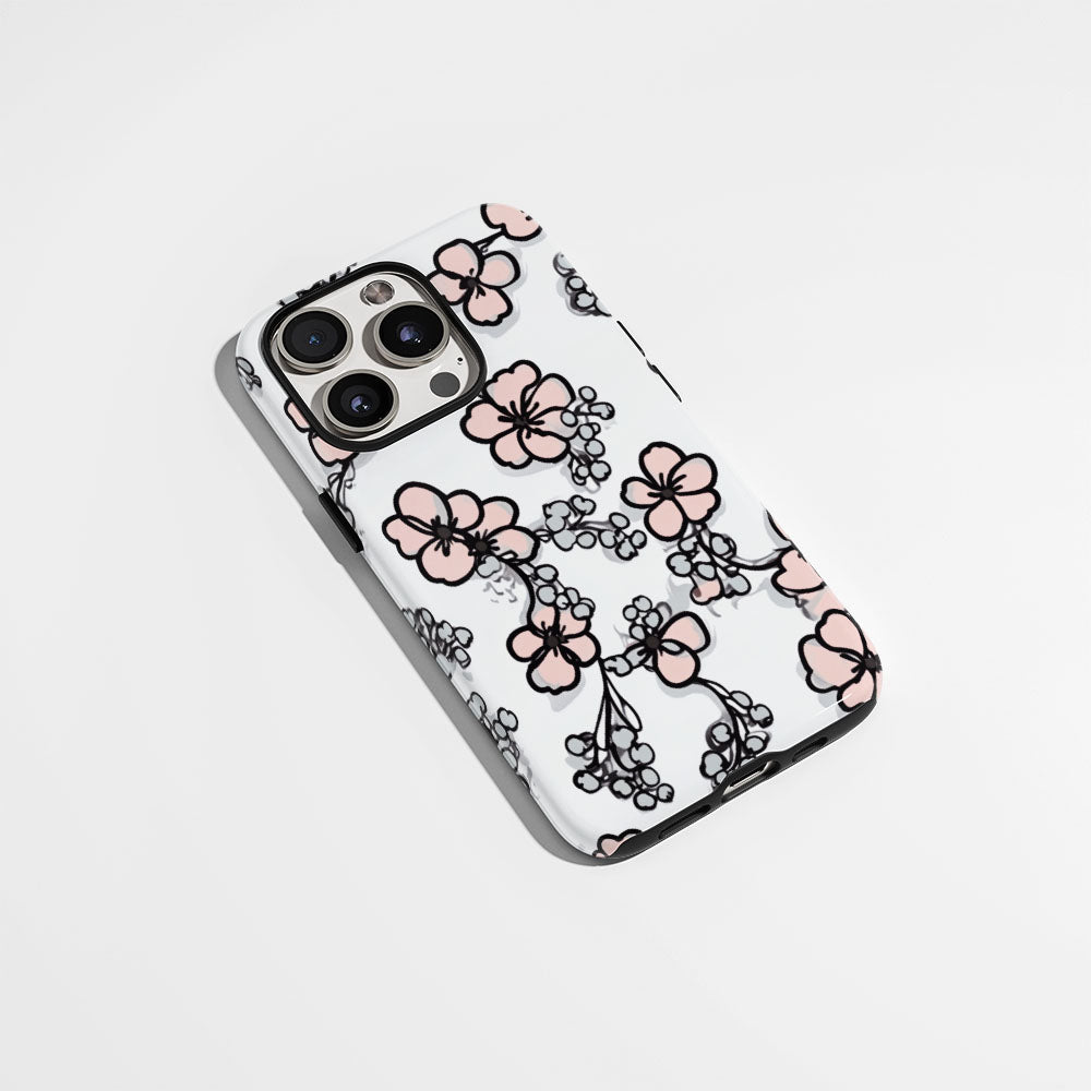 Double-Layer Semi-Handprinted Tough Matte Flowers iPhone Case