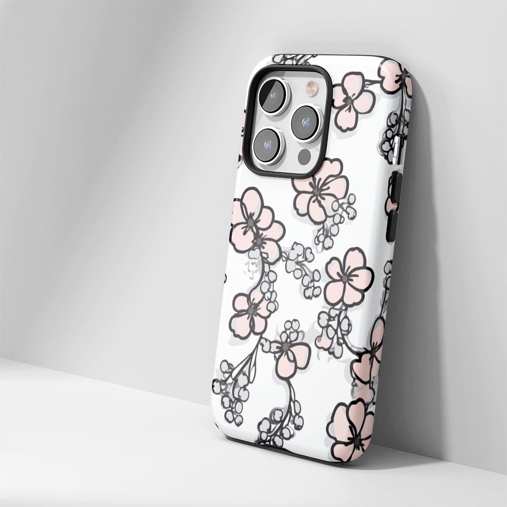 Double-Layer Semi-Handprinted Tough Matte Flowers iPhone Case