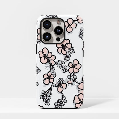 Double-Layer Semi-Handprinted Tough Matte Flowers iPhone Case