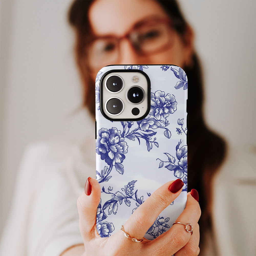 Double-Layer Semi-Handprinted Tough Matte Flowers iPhone Case