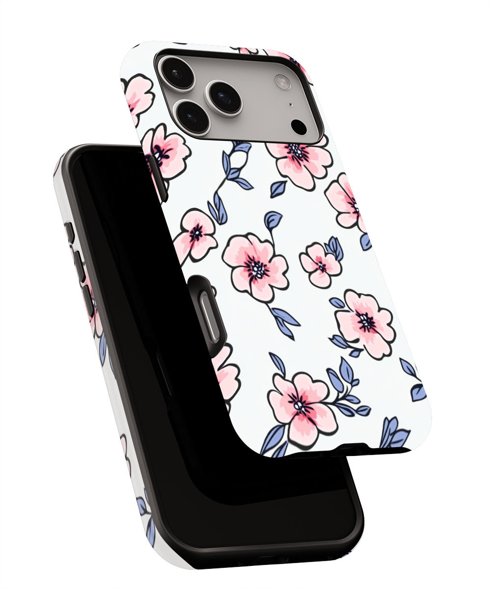 Double-Layer Semi-Handprinted Tough Matte Flowers iPhone Case
