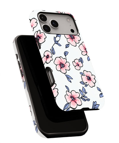 Double-Layer Semi-Handprinted Tough Matte Flowers iPhone Case