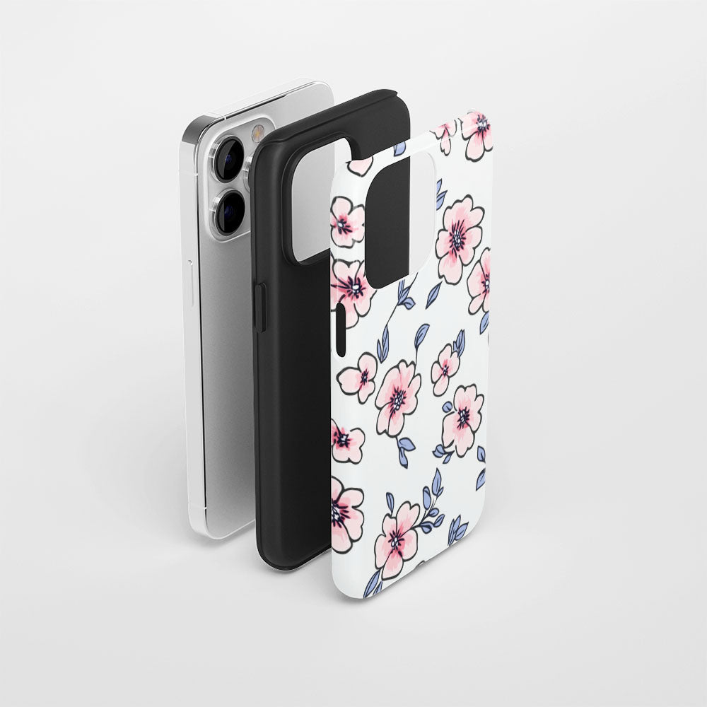 Double-Layer Semi-Handprinted Tough Matte Flowers iPhone Case