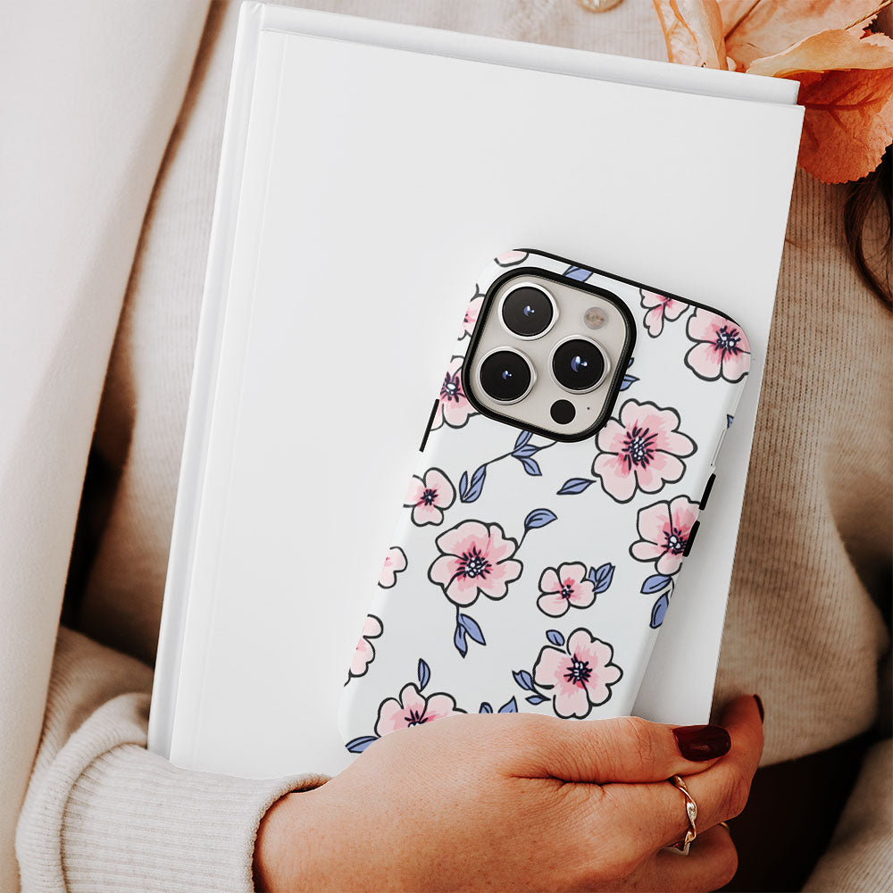 Double-Layer Semi-Handprinted Tough Matte Flowers iPhone Case