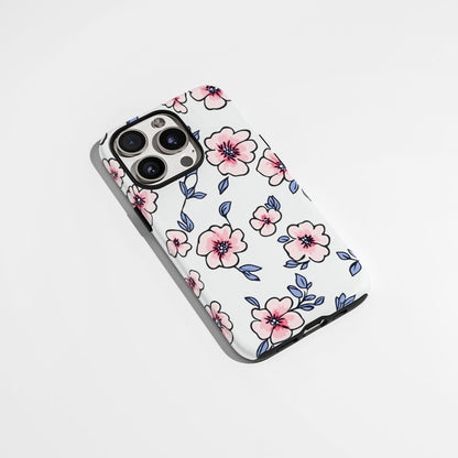 Double-Layer Semi-Handprinted Tough Matte Flowers iPhone Case