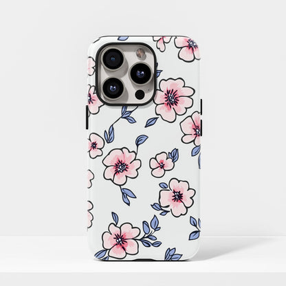 Double-Layer Semi-Handprinted Tough Matte Flowers iPhone Case