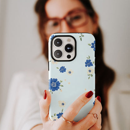 Double-Layer Semi-Handprinted Tough Matte Flowers iPhone Case