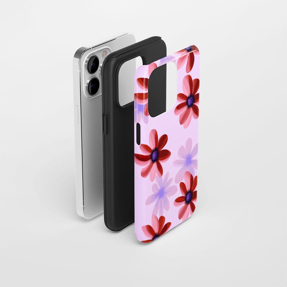 Double-Layer Semi-Handprinted Tough Matte Flowers iPhone Case