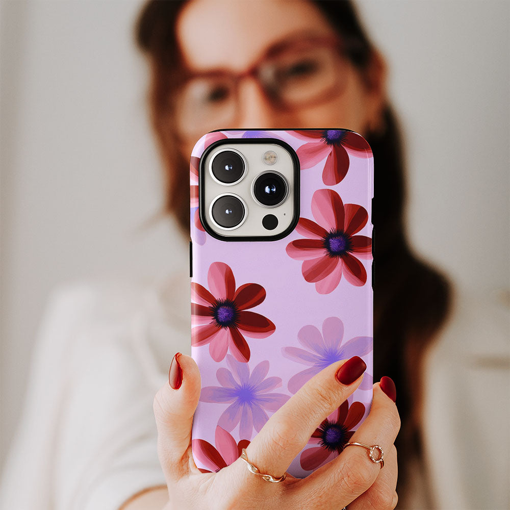 Double-Layer Semi-Handprinted Tough Matte Flowers iPhone Case