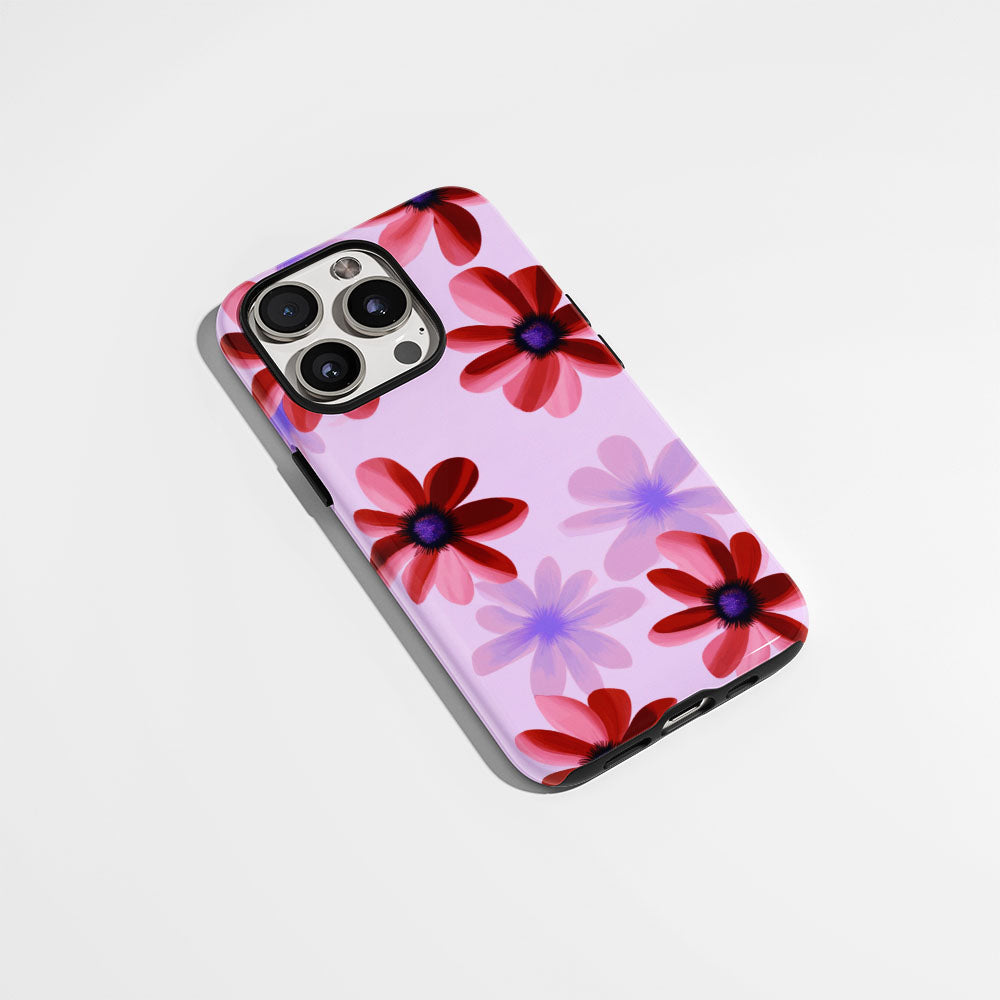 Double-Layer Semi-Handprinted Tough Matte Flowers iPhone Case