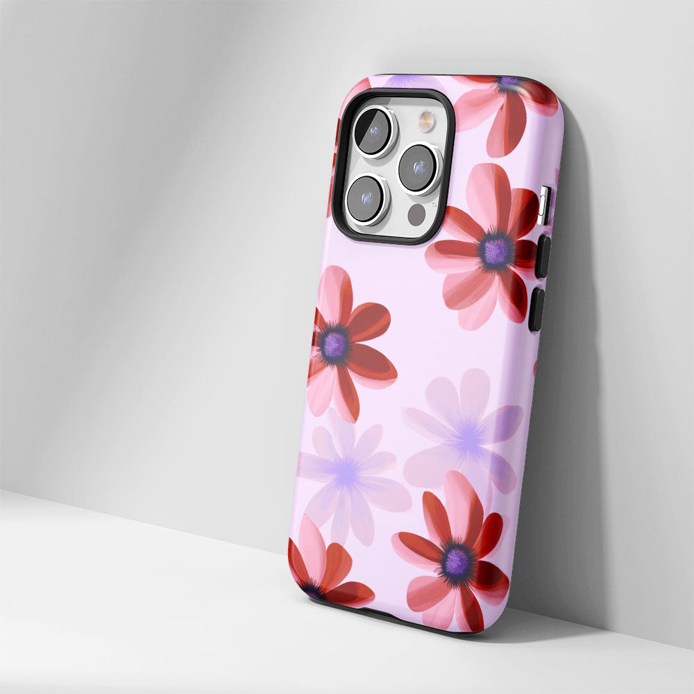 Double-Layer Semi-Handprinted Tough Matte Flowers iPhone Case