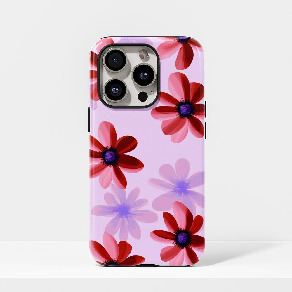 Double-Layer Semi-Handprinted Tough Matte Flowers iPhone Case