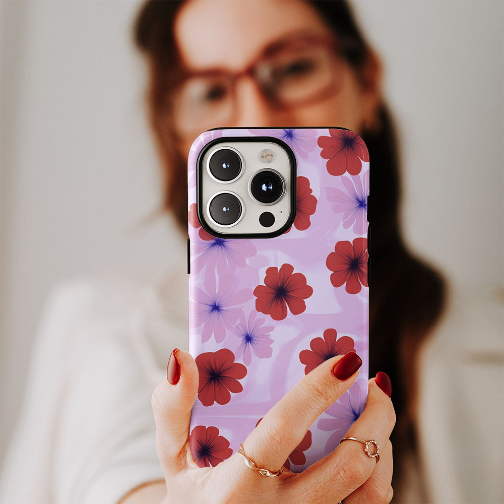 Double-Layer Semi-Handprinted Tough Matte Flowers iPhone Case