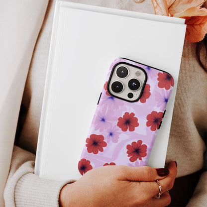 Double-Layer Semi-Handprinted Tough Matte Flowers iPhone Case