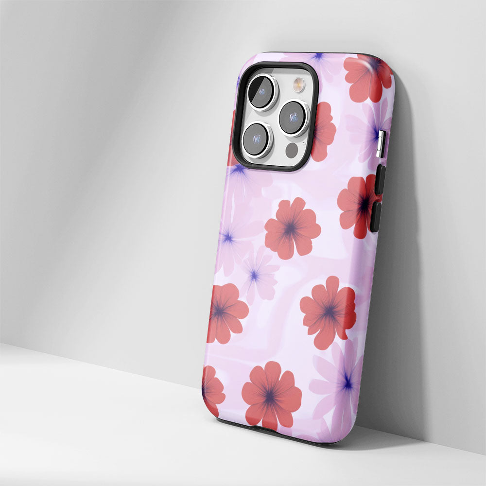 Double-Layer Semi-Handprinted Tough Matte Flowers iPhone Case