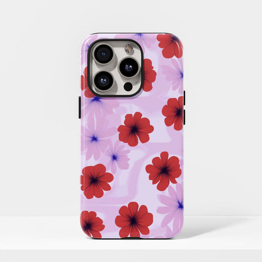 Double-Layer Semi-Handprinted Tough Matte Flowers iPhone Case