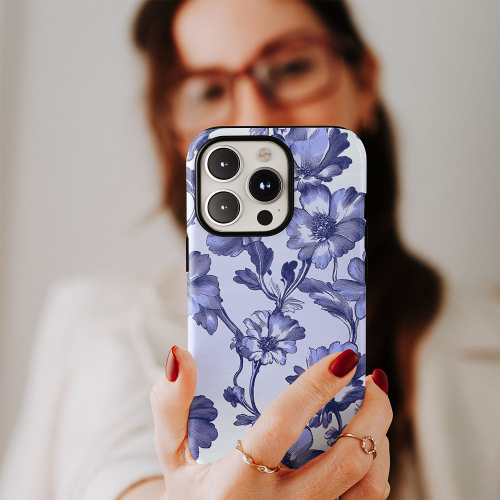 Double-Layer Semi-Handprinted Tough Matte Flowers iPhone Case