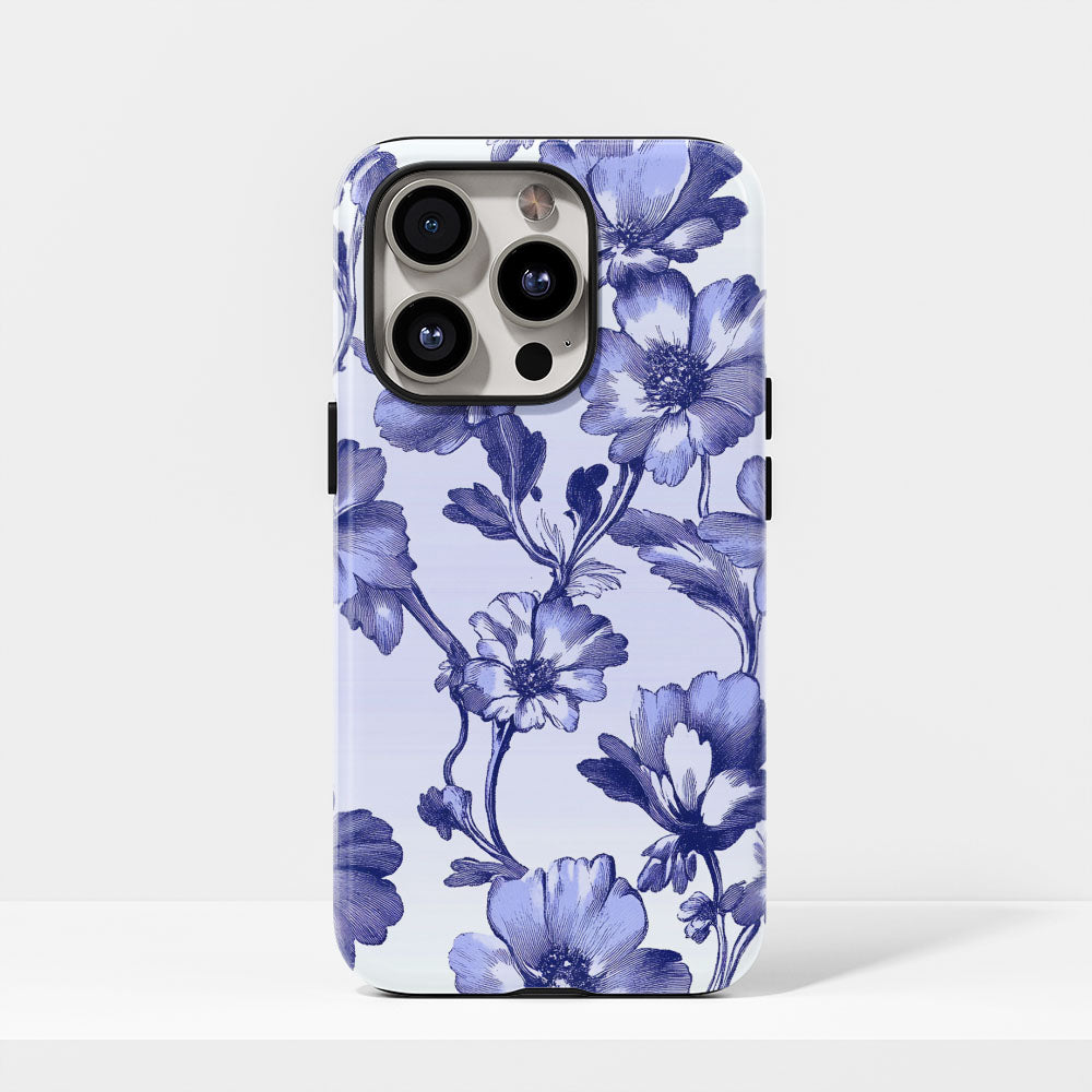 Double-Layer Semi-Handprinted Tough Matte Flowers iPhone Case